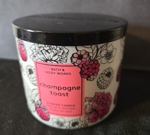 New Bath & Body Works Champagne Toast Candle - Pink and Black Floral